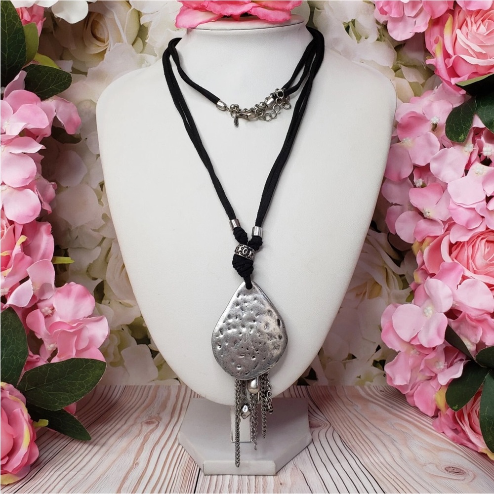 Premier Designs Corded Boho Silver Pendant Necklace
